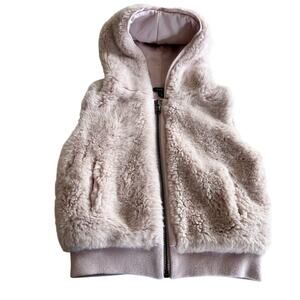 Imoga Girls FATIMA Blush Pink Teddy Faux Plush Fur Sleeveless Zipper Vest Hoodie